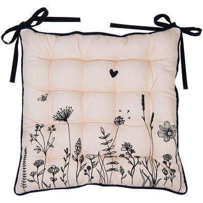 Clayre & Eef Stuhlkissen Schaumstoff 40x40x4 cm Beige Schwarz Baumwolle Blumen