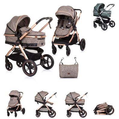 Chipolino Kinderwagen 2 in 1 Aspen Wickeltasche Moskitonetz Schwenkräder Korb