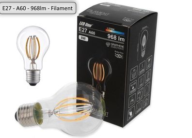 LED-Line E27 8W LED Filament A60 Glühbirne Warmweiß Neutralweiß 968 lm Glühfaden