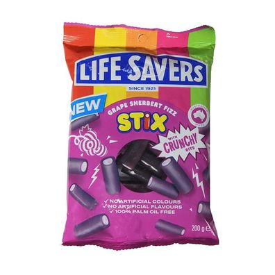 Life Savers Crunchy Grape Sherbert Fizz Stix 200 g