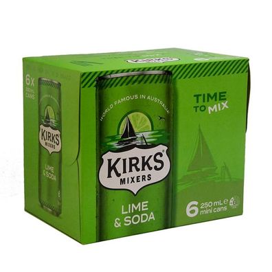 Kirks Mixers Lime & Soda Mini Can - Australian Import 6x250 ml