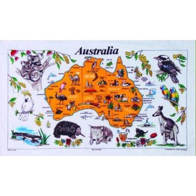 Tea Towel Australien 'Map of Australia & Wildlife' Geschirrtuch 1 St