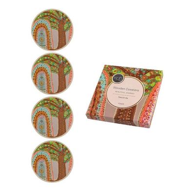 Koh Living Aboriginal Wooden Coasters 'Tree of Life' 4er-Set 1 St