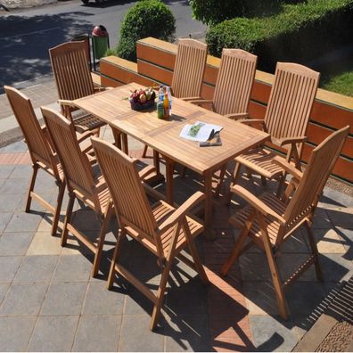 Gartenmöbel Set 8 Klappstühle Bari + Ausziehtisch Parma 180-240 x 120 cm