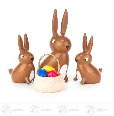 Ostern &amp; Frühjahr Hasenfamilie mit Körbchen (4) H=ca 4,5 cmErzgebirge Osterhase