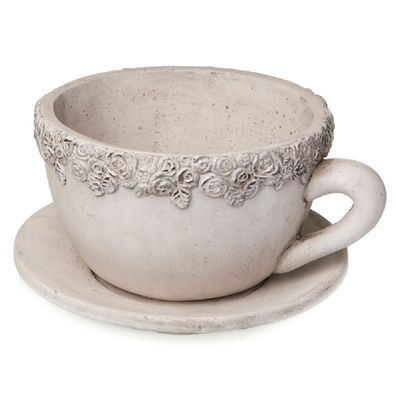 Pflanzentopf Tasse und Untertasse, Pflanzer, Blumenkübel, Blumentopf aus Beton