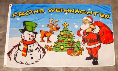 Fahne Flagge Frohe Weihnachten Rentier Schneemann - 90 x 150 cm