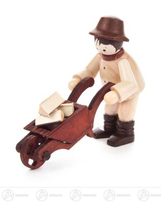 Miniatur Waldmann mit Schubkarre natur H=ca 6 cm NEU Erzgebirge Weihnachtsfigur