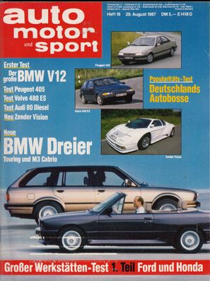 auto motor und sport 18/1987, BMW, Peugeot, Vovo, Audi, Zender, Hymer, Formel 1