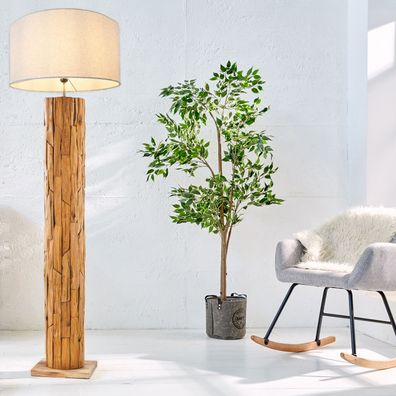 cagü: Handgefertigt Design Stehlampe SABAH Beige Leinenschirm Teak-Treibholz 160cm