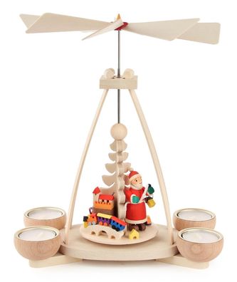 Pyramide mit Weihnachtsmann, für Teelichte NEU Tischpyramide Holzpyramide