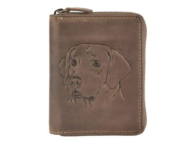 Geldbörse Leder 10x13cm mit Labrador "Vintage" antikbraun