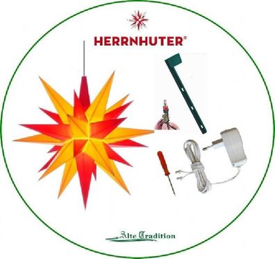 Herrnhuter Stern gelb - rot 13 cm als Christ - Baumspitze inkl Zubehör NT & Halterung