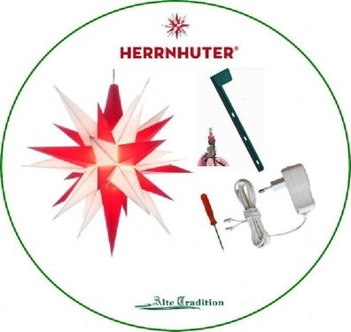 Herrnhuter Stern weiß - rot 13 cm als Christ - Baumspitze inkl Zubehör NT & Halterung