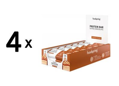 4 x foodspring Protein Bar Extra Chocolate (12x45g) Crunchy Peanut