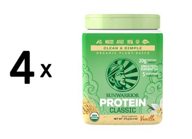 4 x Sunwarrior Protein Classic Organic (375g) Vanilla