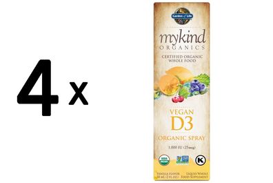 4 x Mykind Organics Vegan D3 Spray, 1000 IU - 58 ml