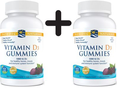 2 x Vitamin D3 Gummies, 1000 IU Wild Berry - 120 gummies