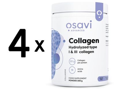 4 x Osavi Collagen Type 1 and 3, Powder - 300g