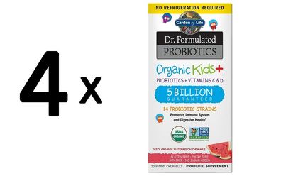 4 x Dr. Formulated Probiotics Organic Kids+, Watermelon - 30 chewables