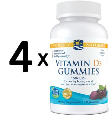 4 x Vitamin D3 Gummies, 1000 IU Wild Berry - 120 gummies