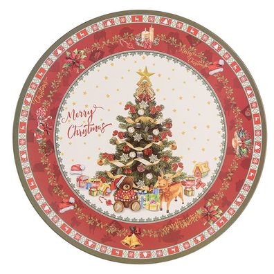 Clayre & Eef Unterteller Ø 33 cm Rot Beige Kunststoff Rund Weihnachtsbaum Merry