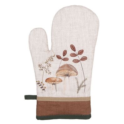 Clayre & Eef Ofenhandschuh 18x30 cm Beige Baumwolle Pilze (Gr. 18x30 cm)