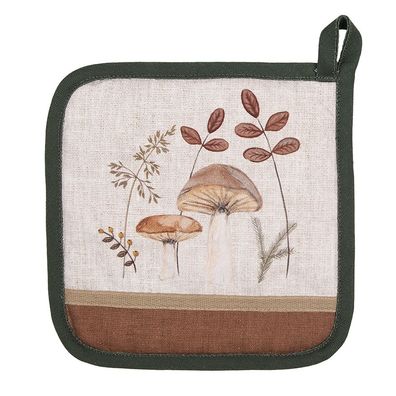 Clayre & Eef Topflappen 20x20 cm Beige Baumwolle Pilze (Gr. 20x20 cm)