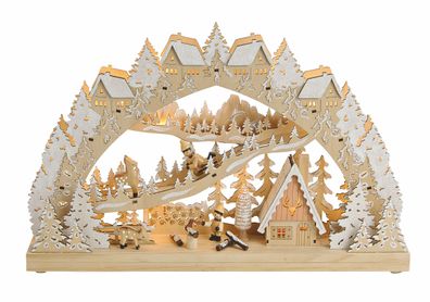 LED Holz Schwibbogen 45x28 cm - Kinder im Winterwald - Lichterbogen Fensterdeko