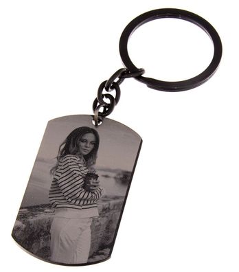 Schlüsselanhänger schwarz Dog Tag groß mit Fotogravur