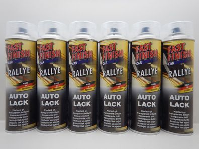 6x FAST FINISH CAR RALLYE Transparent Klarlack Glänzend KFZ Lackspray 500ml