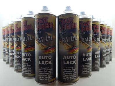 12x FAST FINISH CAR RALLYE Transparent Klarlack Glänzend KFZ Lackspray 500ml