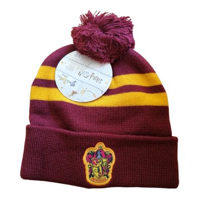 Mädchen Wintermütze mit Motiv Harry Potter "Gryffindor", mit Bommel, dunkelrot