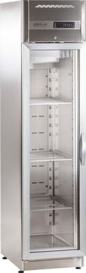 KBS Edelstahlkühlschrank 227 Liter mit Glastür 460x665x2075 mm Umluftkühlung