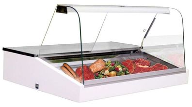 Mehrzweckvitrine KBS 990mm – Weiß, Rückschiebescheiben, LED
