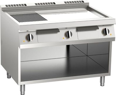 Elektro-Grillplatte 1/3 Gerillt Verchromt 16,2Kw 3 Heizzonen Offener Unterbau