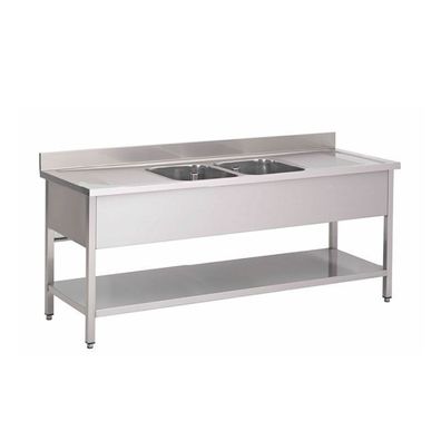 Gastro-Inox Spültisch Mit Mittig 2 Becken Und Grundboden, 1000(L)X600(T)X880(H)Mm