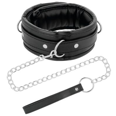 Darkness BLACK SOFT COLLAR WITH LEASH Leather