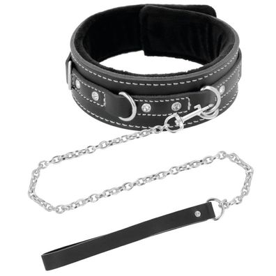 Darkness BLACK FURRY COLLAR WITH LEASH