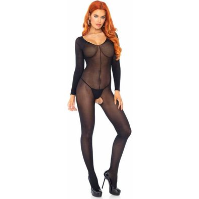 728297 Durchsichtiger Bodystocking mit langen Ärmeln O/S Schwarz