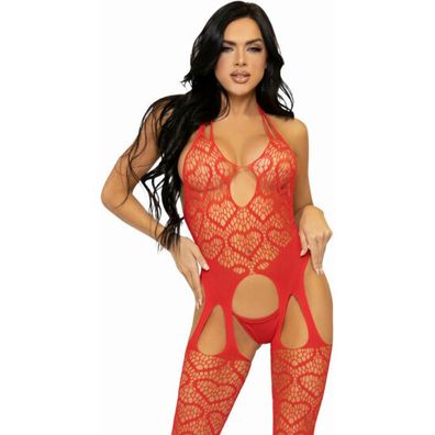 LEG AVENUE NET Suspender Bodystocking ONE SIZE - RED