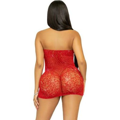 LEG AVENUE Rhinestone HALTER MINI DRESS ONE SIZE - RED