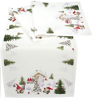 Tischläufer Weihnachten 40x140 Wichtel Schnee Tischdecke Weihnachtstischdecke