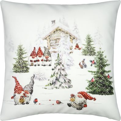 Kissenbezug Weihnachten 40x40 Wichtel Schnee Kissenhülle Kissen Winter Dekokissen