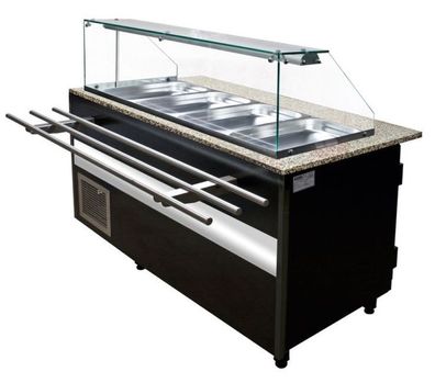 KBS Verkaufstheke Bain Marie mit Glasaufbau 1500x800x1250 mm GN 1/1 LED