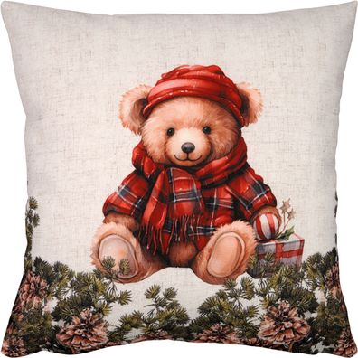 Kissenbezug Weihnachten 40x40 Weihnachtsteddy Kissenhülle Kissen Dekokissen Teddy