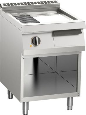 Elektro-Grillplatte 1/3 Gerillt Verchromt 7,5Kw 2 Heizzone Offener Unterbau