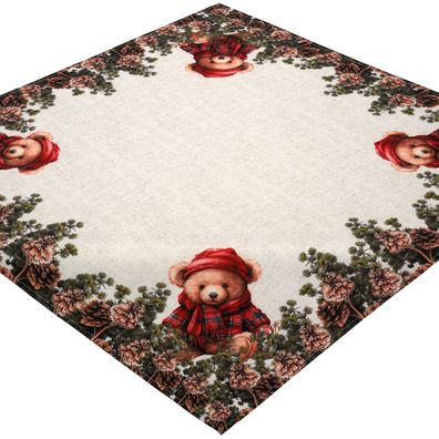 Tischdecke Weihnachten 85x85 Weihnachtsteddy Mitteldecke Weihnachtsdecke Teddy