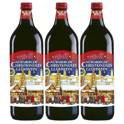 3 Flaschen Vollrath Nürnberger Christkindles Glühwein Rot á 1,0 ltr. 10%Vol