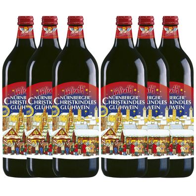 6 Flaschen Vollrath Nürnberger Christkindles Glühwein Rot á 1,0 ltr. 10%Vol